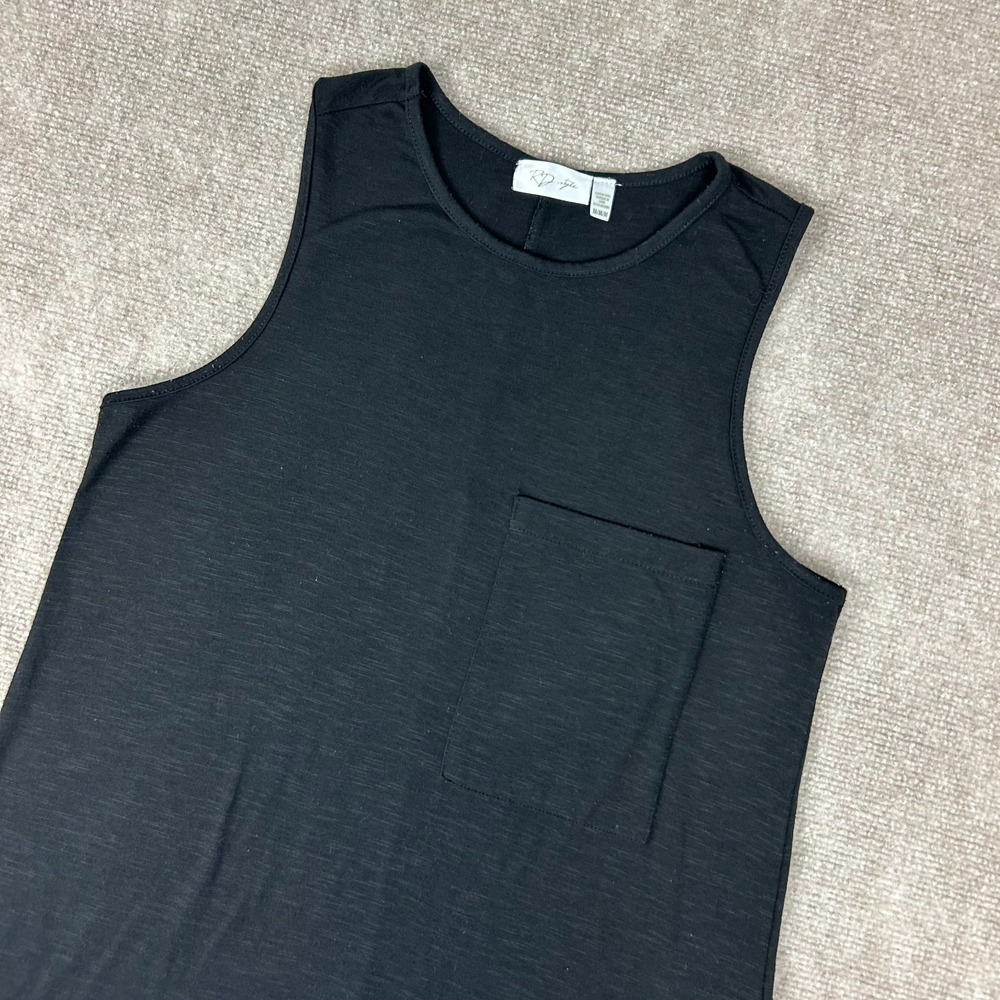 RD Style Tank Dress Womens Medium Black Stretch Chest Pocket Round Neck Pullover